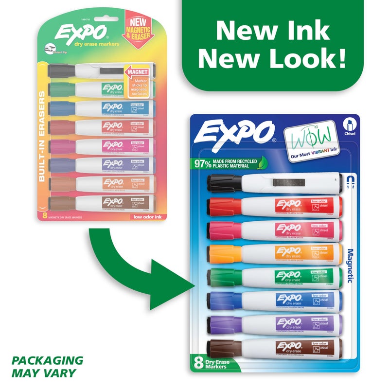 EXPO Magnetic Dry Erase Markers with Eraser, Assorted Colors, Chisel Tip, 8 Count - Back to School, Teacher Supplies, Home Organization - Image 3